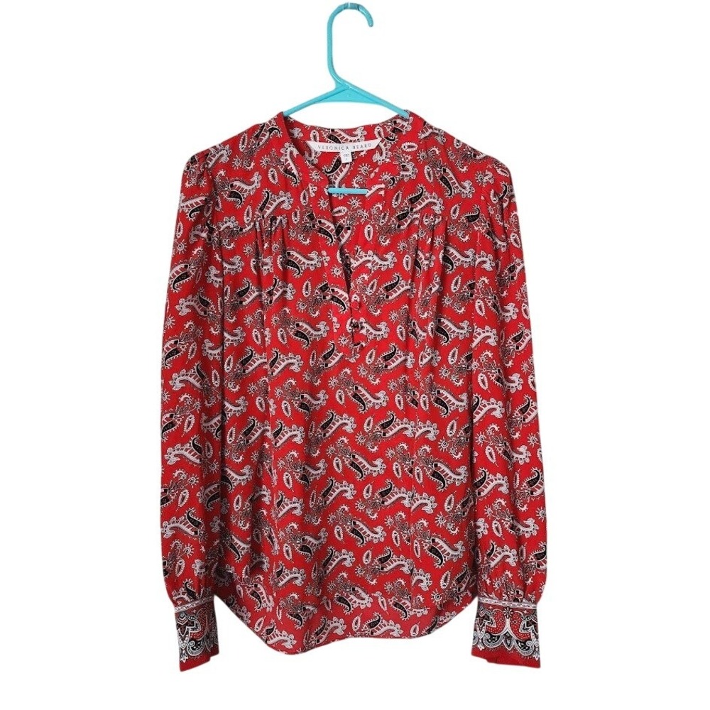 VERONICA BEARD Abbie Red Paisley 100% Silk Blouse Top Size 6‎